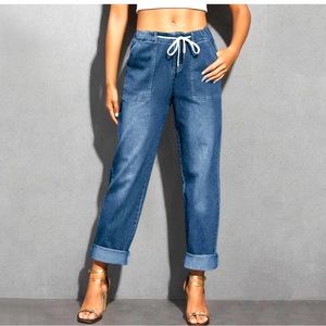 Women's Denim Joggers Drawstring Elastic Waist Jeans  Size Large